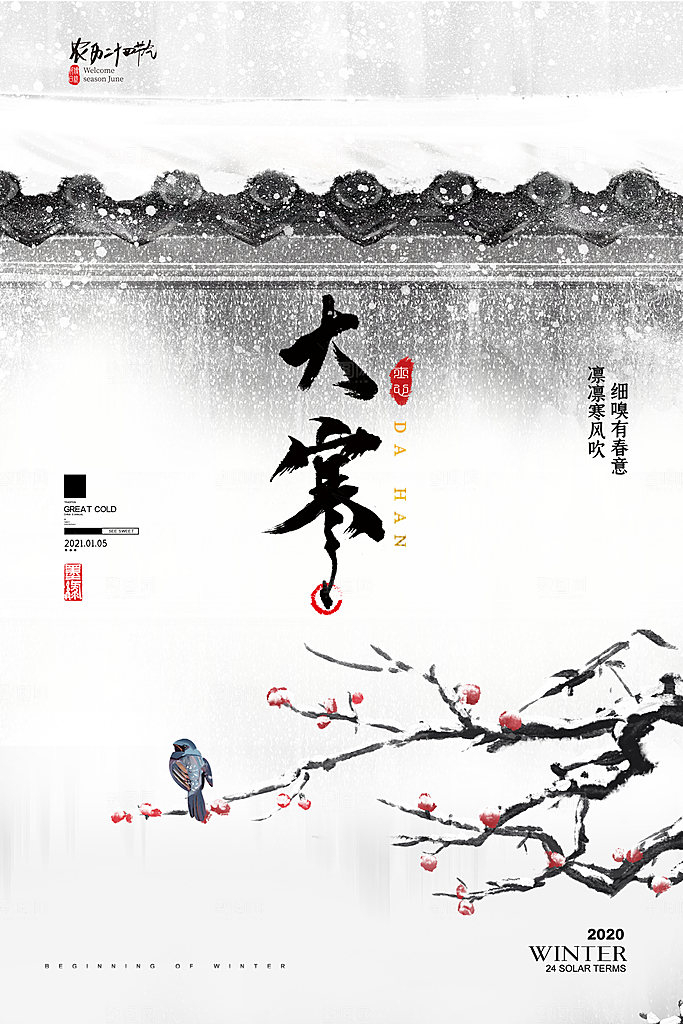 中国传统二十四节气大寒节气节日海报