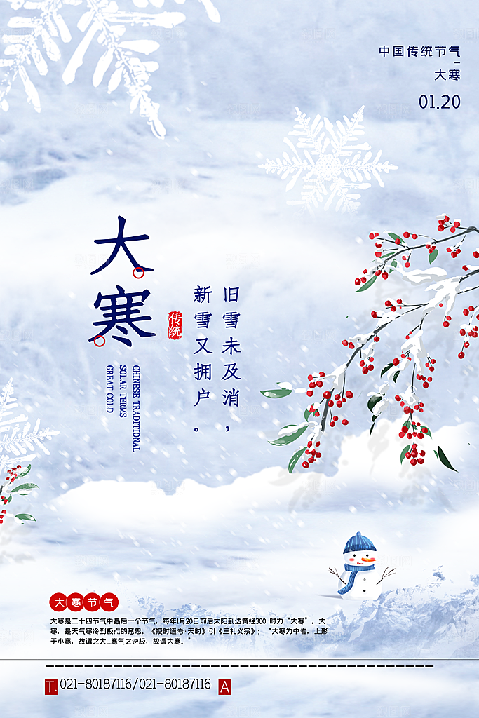 中国传统二十四节气大寒节气节日海报
