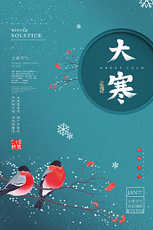 中国传统二十四节气大寒节气节日海报