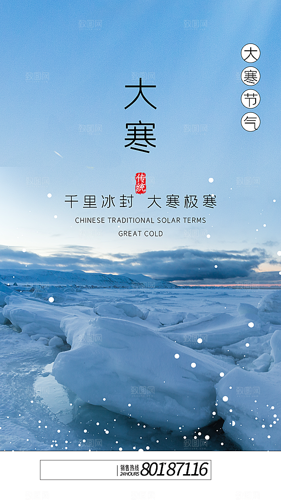 中国传统二十四节气大寒节气节日海报