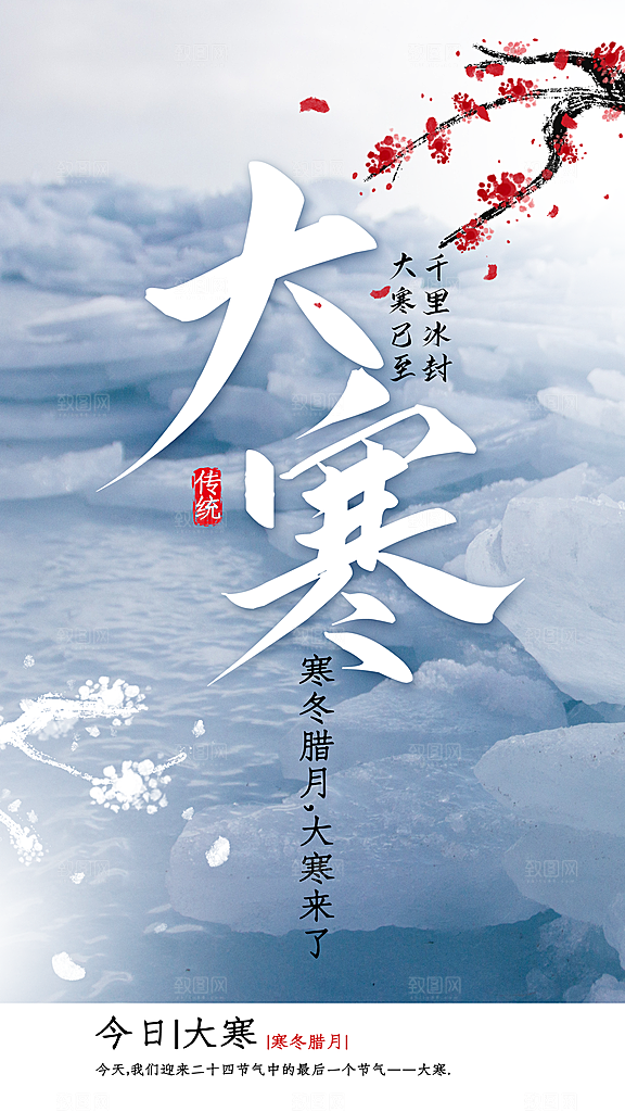 中国传统二十四节气大寒节气节日海报