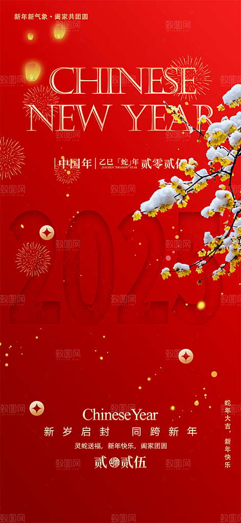 新年过年蛇年喜庆新春活动海报