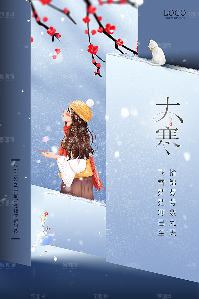 中国传统二十四节气大寒节气节日海报