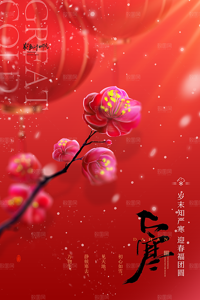 中国传统二十四节气大寒节气节日海报