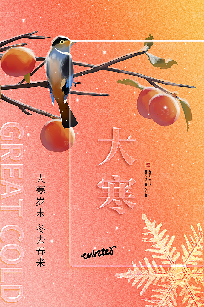 中国传统二十四节气大寒节气节日海报