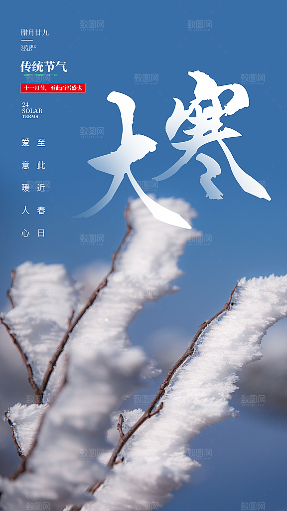 中国传统二十四节气大寒节气节日海报