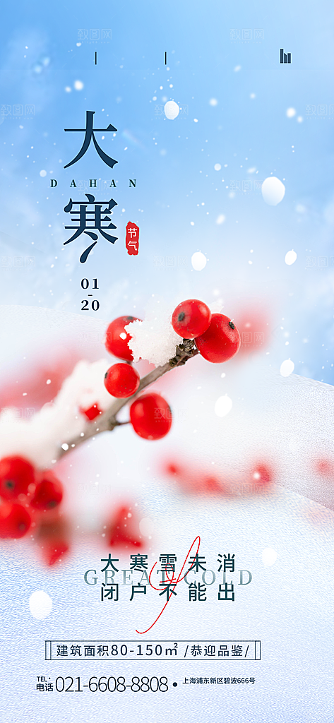 中国传统二十四节气大寒节气节日海报