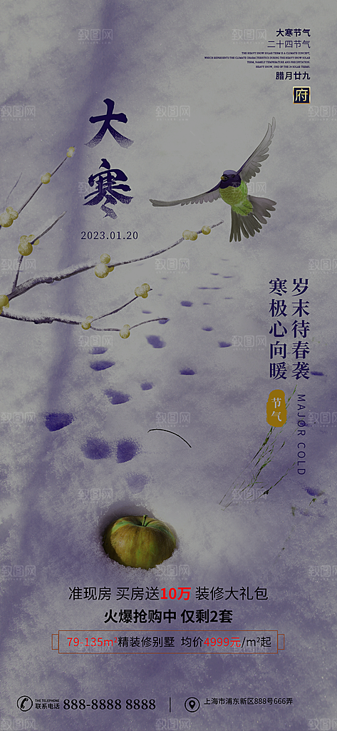 中国传统二十四节气大寒节气节日海报