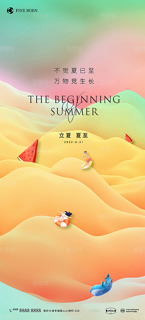 夏至节气简约大气海报