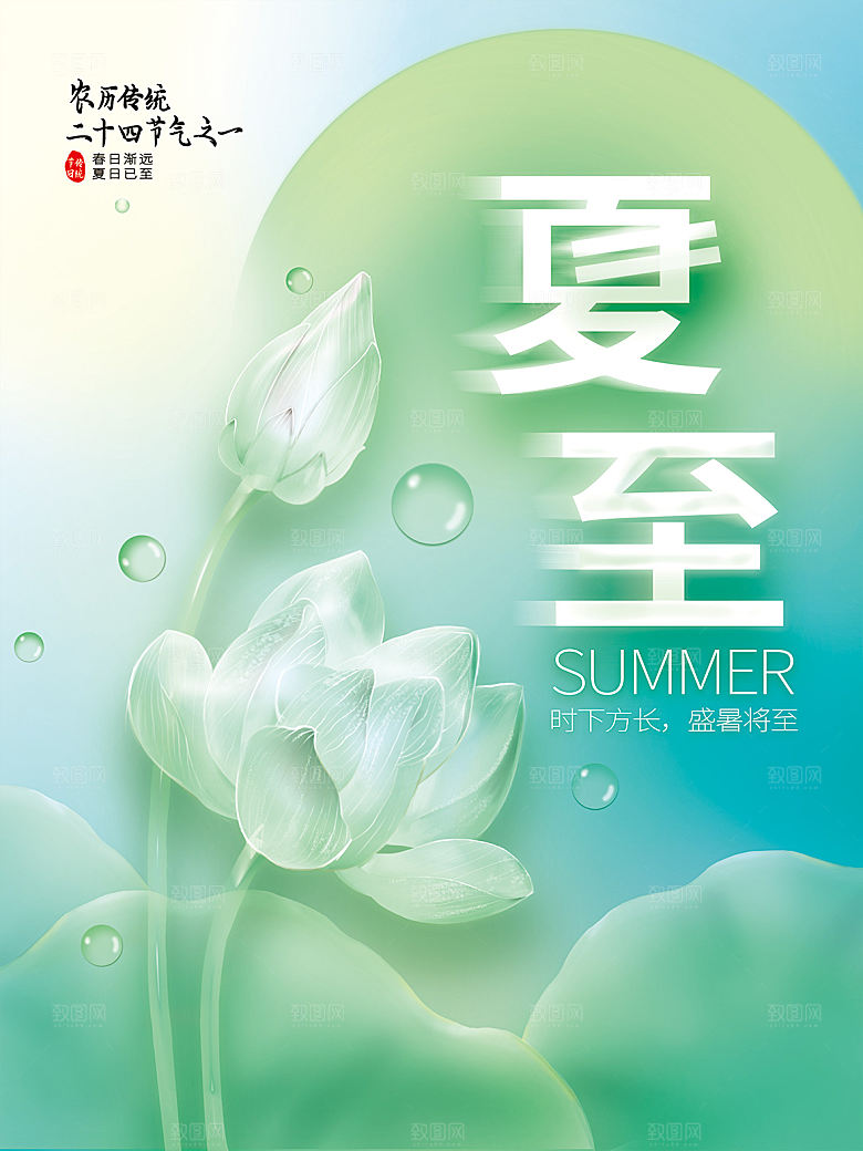 夏至节气简约大气海报