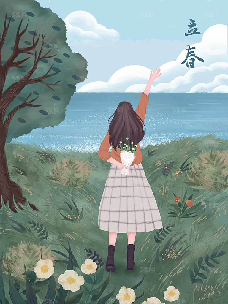 春天手绘踏青二十四节气立春海报插画