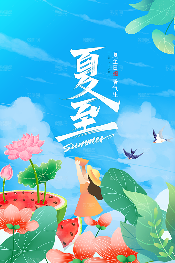 夏至节气简约大气海报