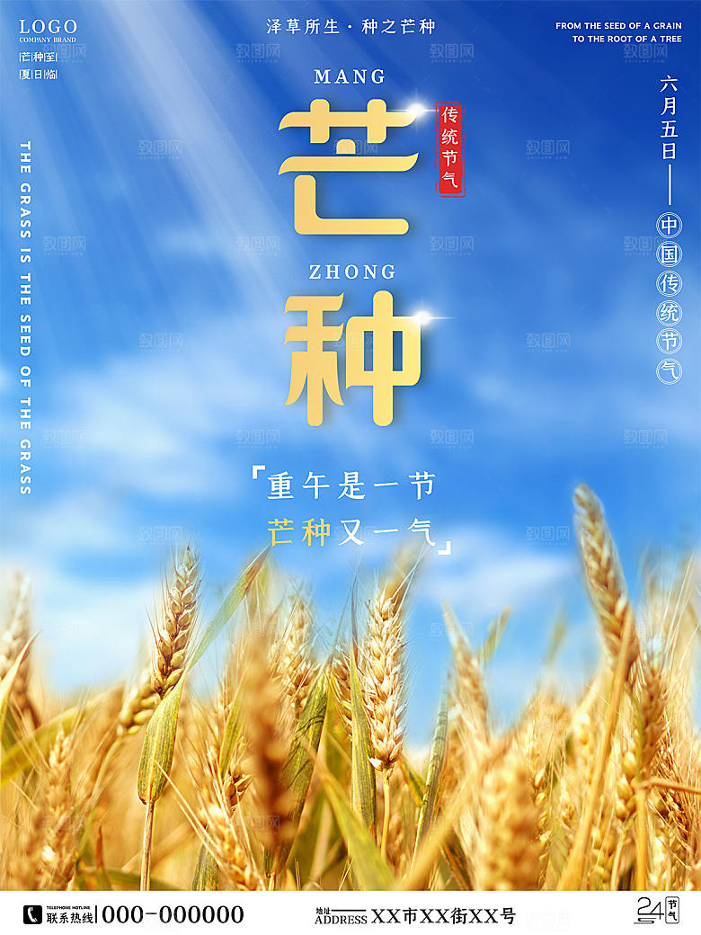 传统节气芒种海报模板