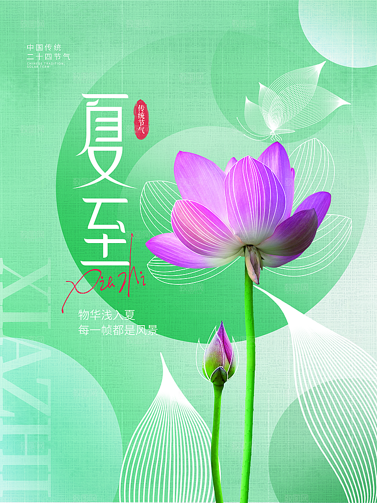夏至节气简约大气海报