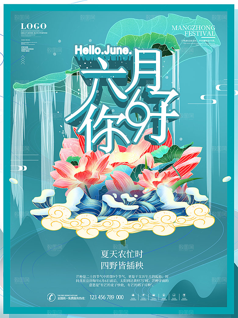 夏至节气简约大气海报