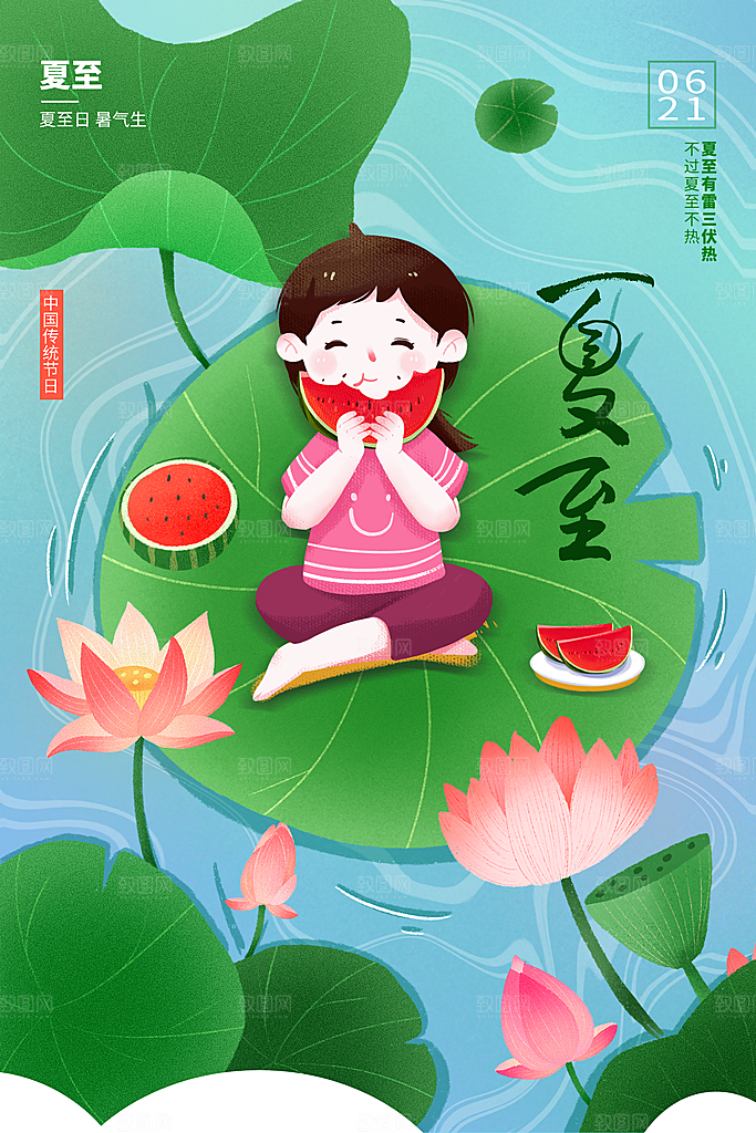 夏至节气简约大气海报