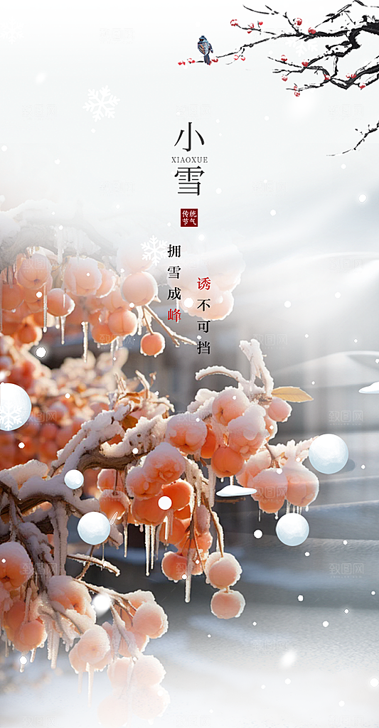 传统二十四节气小雪冬天宣传活动海报