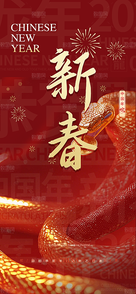 过年蛇年喜庆新春活动海报