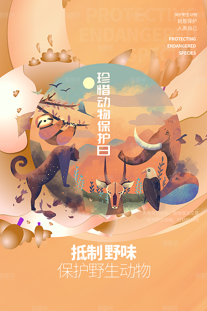 高端保护野生动物宣传海报