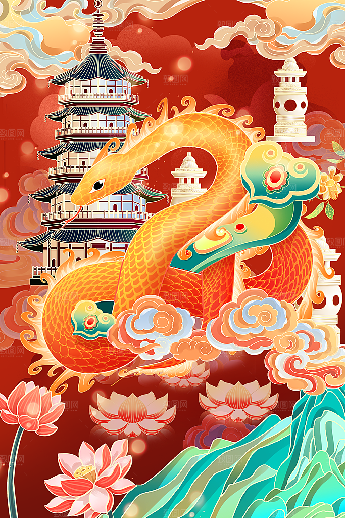 2025蛇年新年元旦春节新春节日节庆海报
