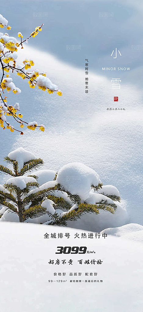传统二十四节气小雪冬天宣传活动海报