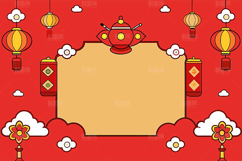 2025蛇年新年春节灯笼红色插画素材