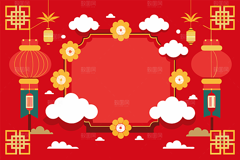 2025蛇年新年春节灯笼红色插画素材