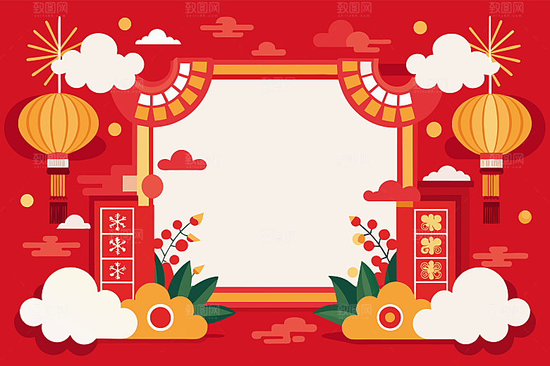 2025蛇年新年春节灯笼红色插画素材
