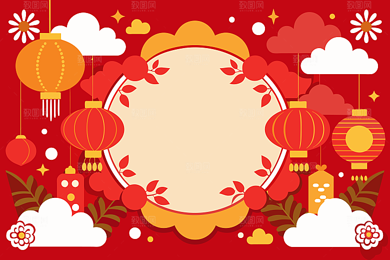 2025蛇年新年春节灯笼红色插画素材