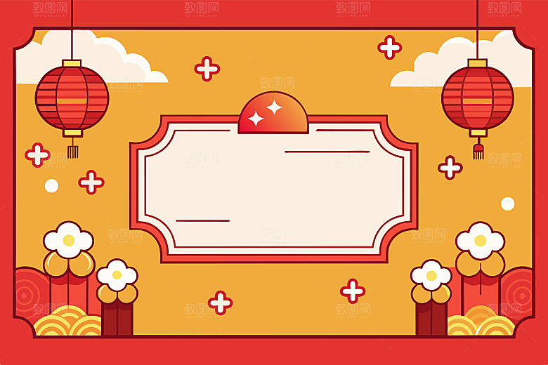 2025蛇年新年春节灯笼红色插画