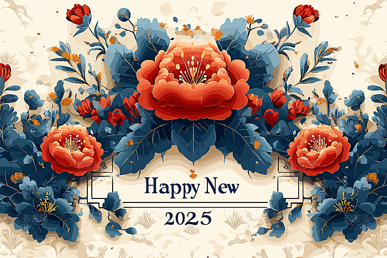 2025蛇年新年春节灯笼花卉花纹插画