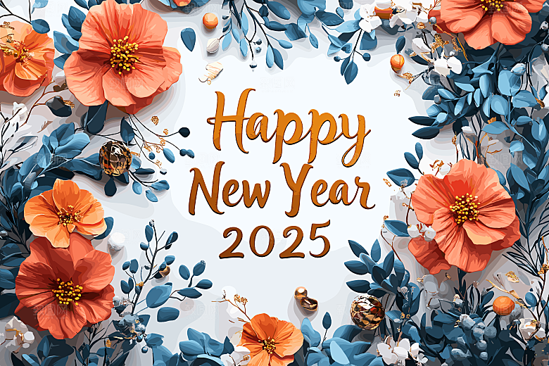 2025蛇年新年春节灯笼花卉花纹插画