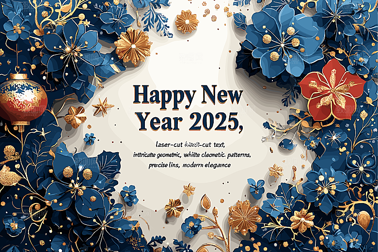 2025蛇年新年春节灯笼花卉花纹插画