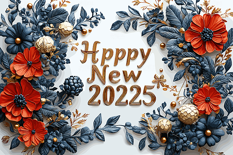 2025蛇年新年春节灯笼花卉花纹插画