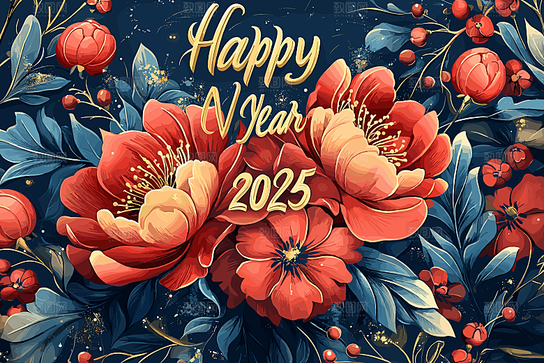 2025蛇年新年春节灯笼花卉花纹插画海报