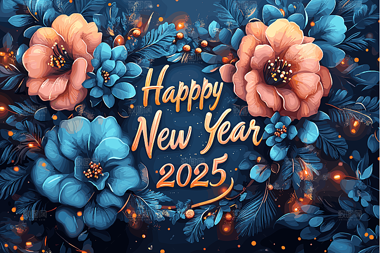 2025蛇年新年春节灯笼花卉花纹插画海报