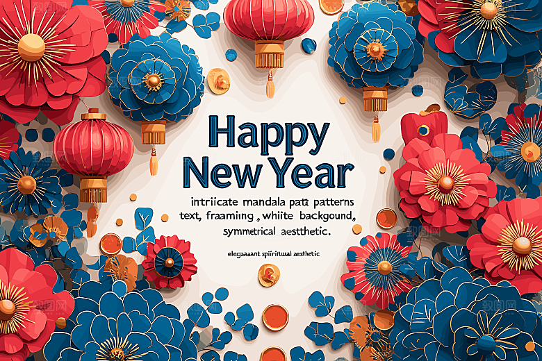 2025蛇年新年春节灯笼花卉花纹插画海报