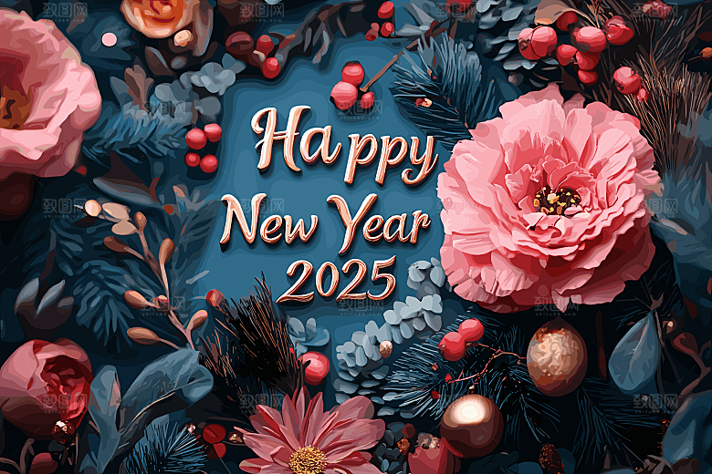 2025蛇年新年春节灯笼花卉花纹插画海报