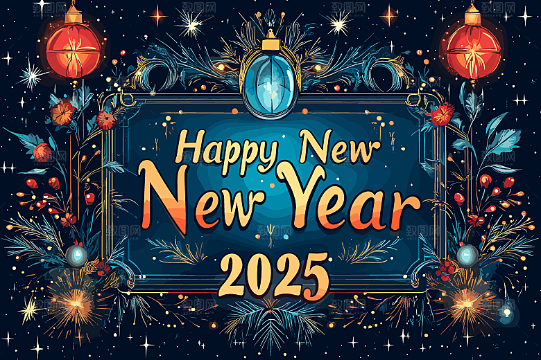2025蛇年新年春节灯笼花卉花纹插画海报