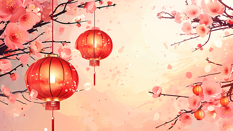 2025蛇年新年春节喜庆红色花纹灯笼素材