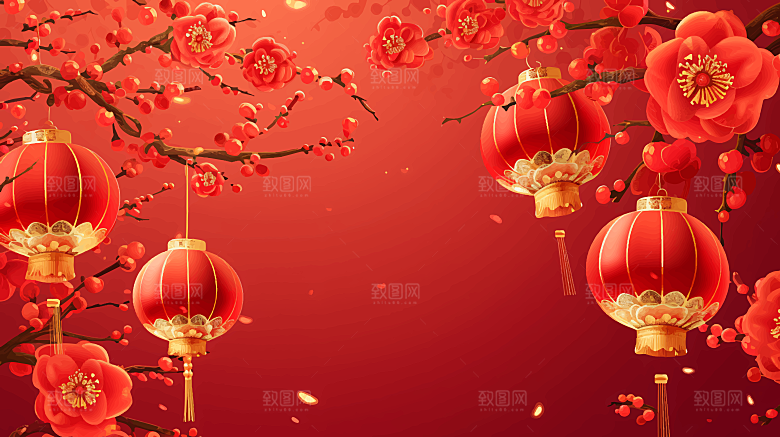2025蛇年新年春节喜庆红色花纹灯笼素材