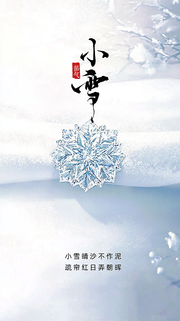 小雪简约大气节日唯美节气创意海报
