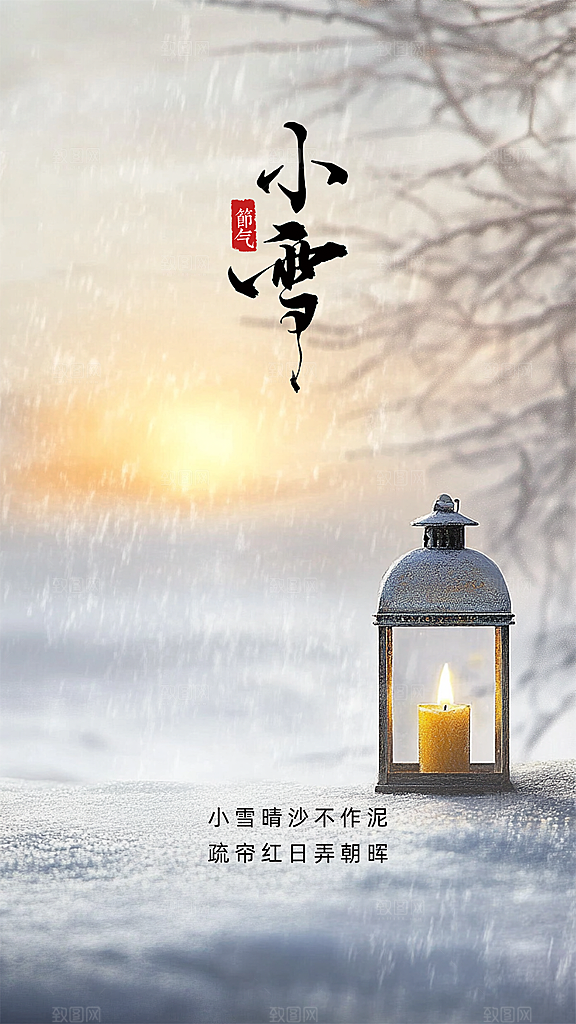 小雪大气唯美创意节气节日简约海报