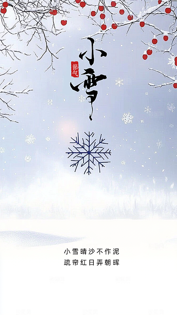 小雪唯美大气简约节气创意节日海报