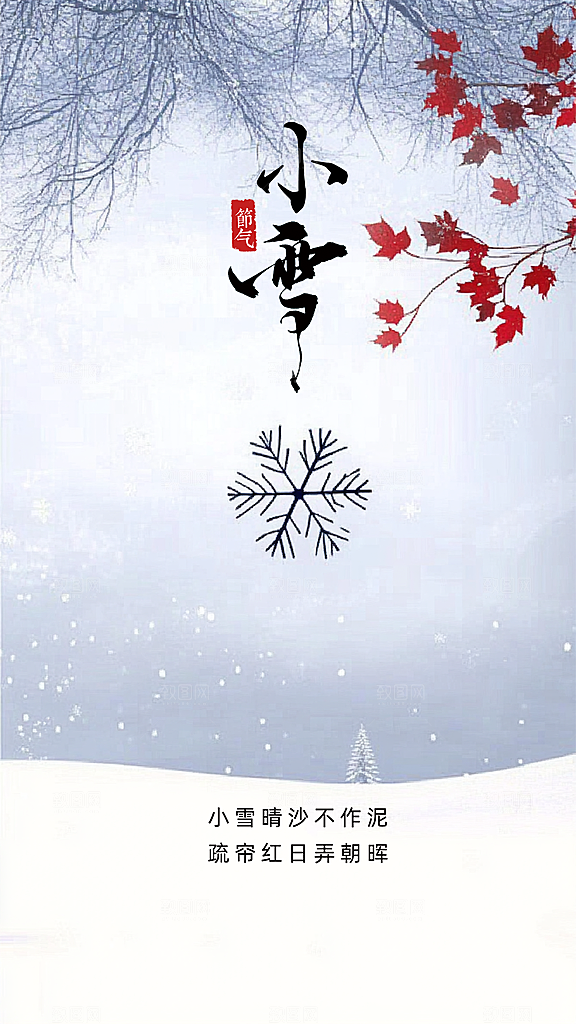 小雪唯美大气简约节气创意节日海报