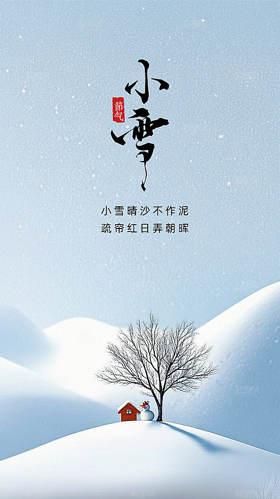 小雪唯美大气简约节气创意节日海报