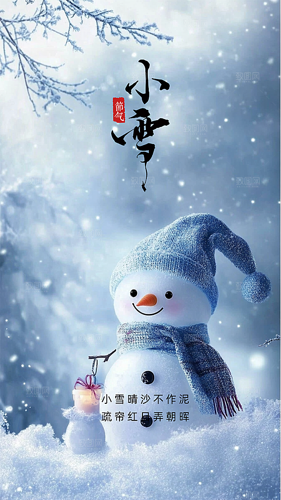 小雪唯美大气创意节日节气简约海报