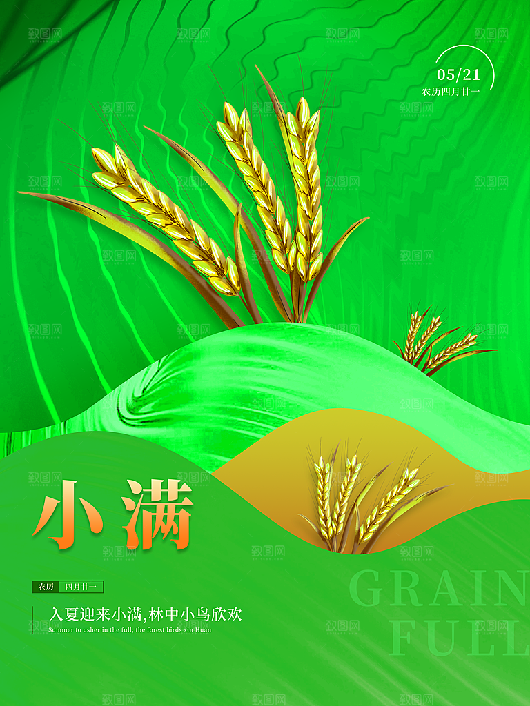 小满节气简约大气海报