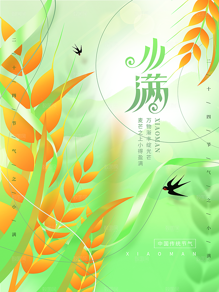 小满节气简约大气海报