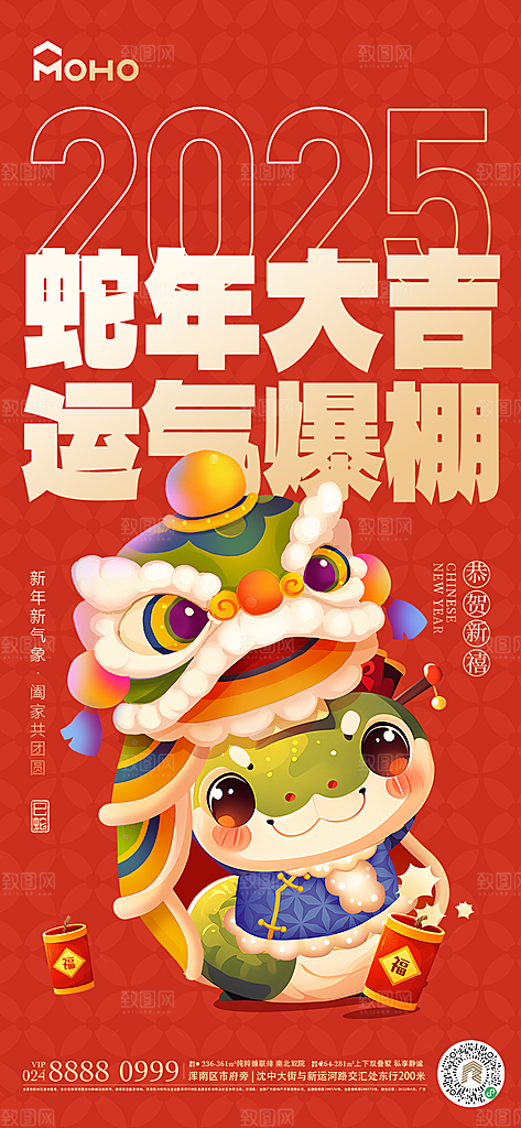 2025新年蛇年简约大气海报